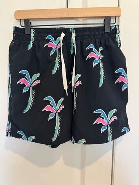 chubbies Black Swim Trunks with Pink & Teal Palm Trees